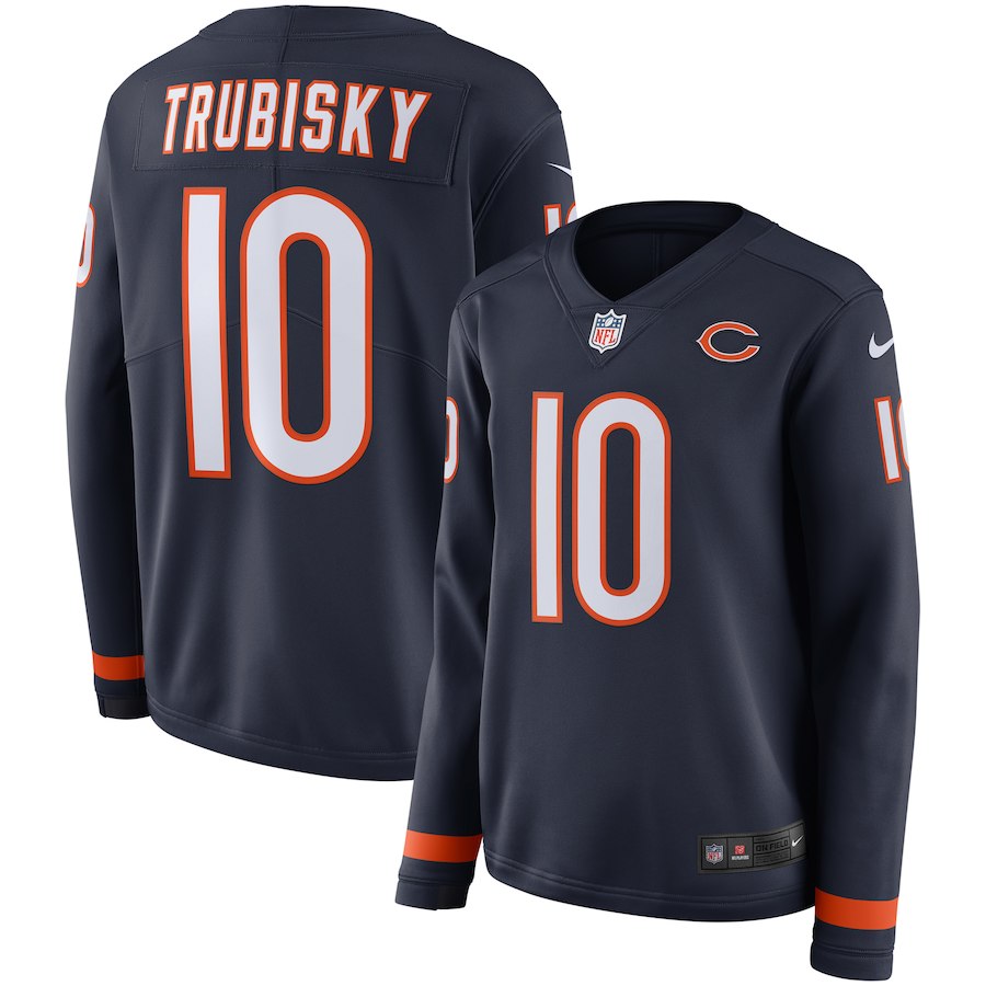 Women Chicago Bears #10 Trubisky  blue  Limited NFL Nike Therma Long Sleeve Jersey
